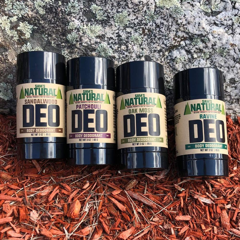 Sam’s Natural Patchouli deodorant scent notes with musky, smoky aroma