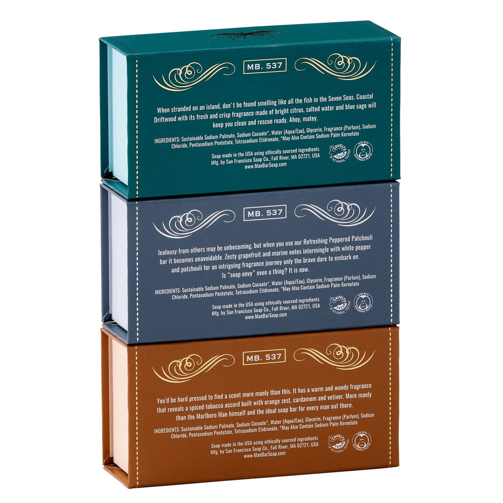 San Francisco Soap Company Man Bar Peppered Patchouli closeup, earthy spice vibe
