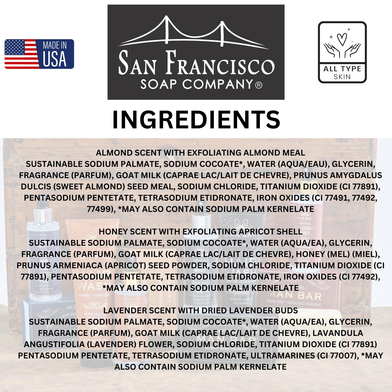 San Francisco Soap Company, empaque regalo de jabones leche de cabra, ideal regalo para cuidar la piel.