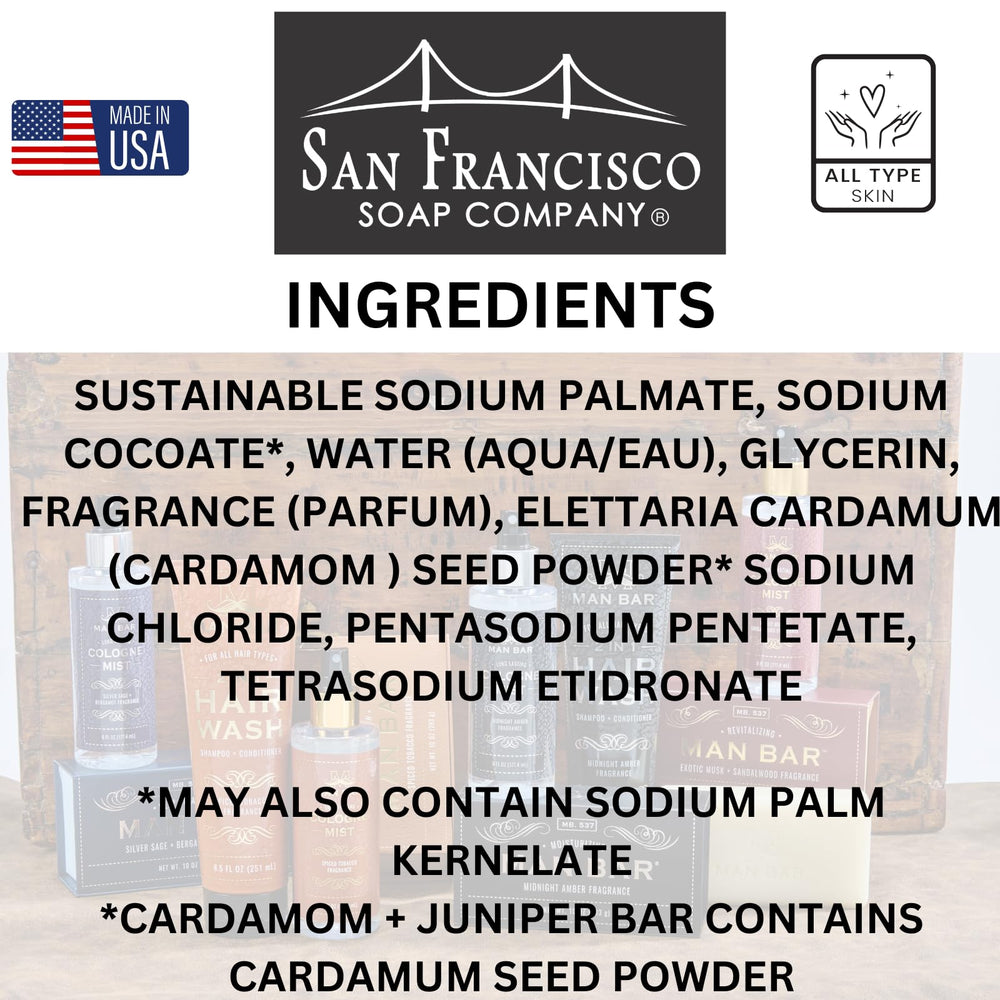 San Francisco Soap Company Man Bar Packaging Closeup—premium design highlights gifting appeal.