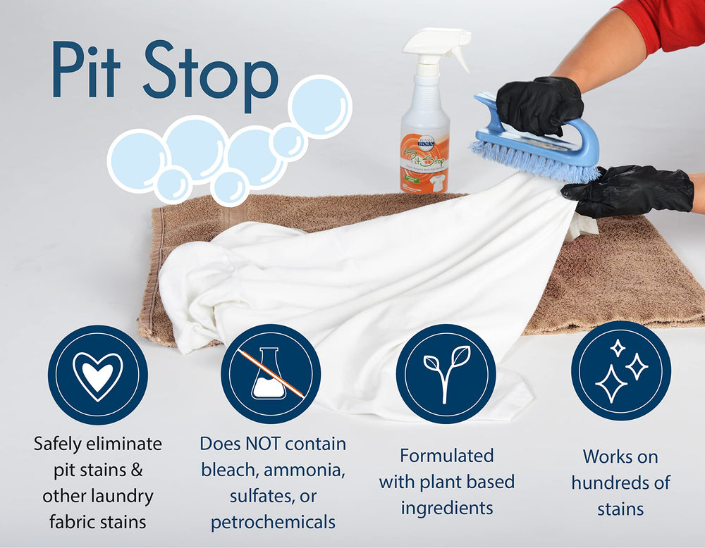 Sanco Pit Stop stain lifting on garment demonstrates armpit stain removal.