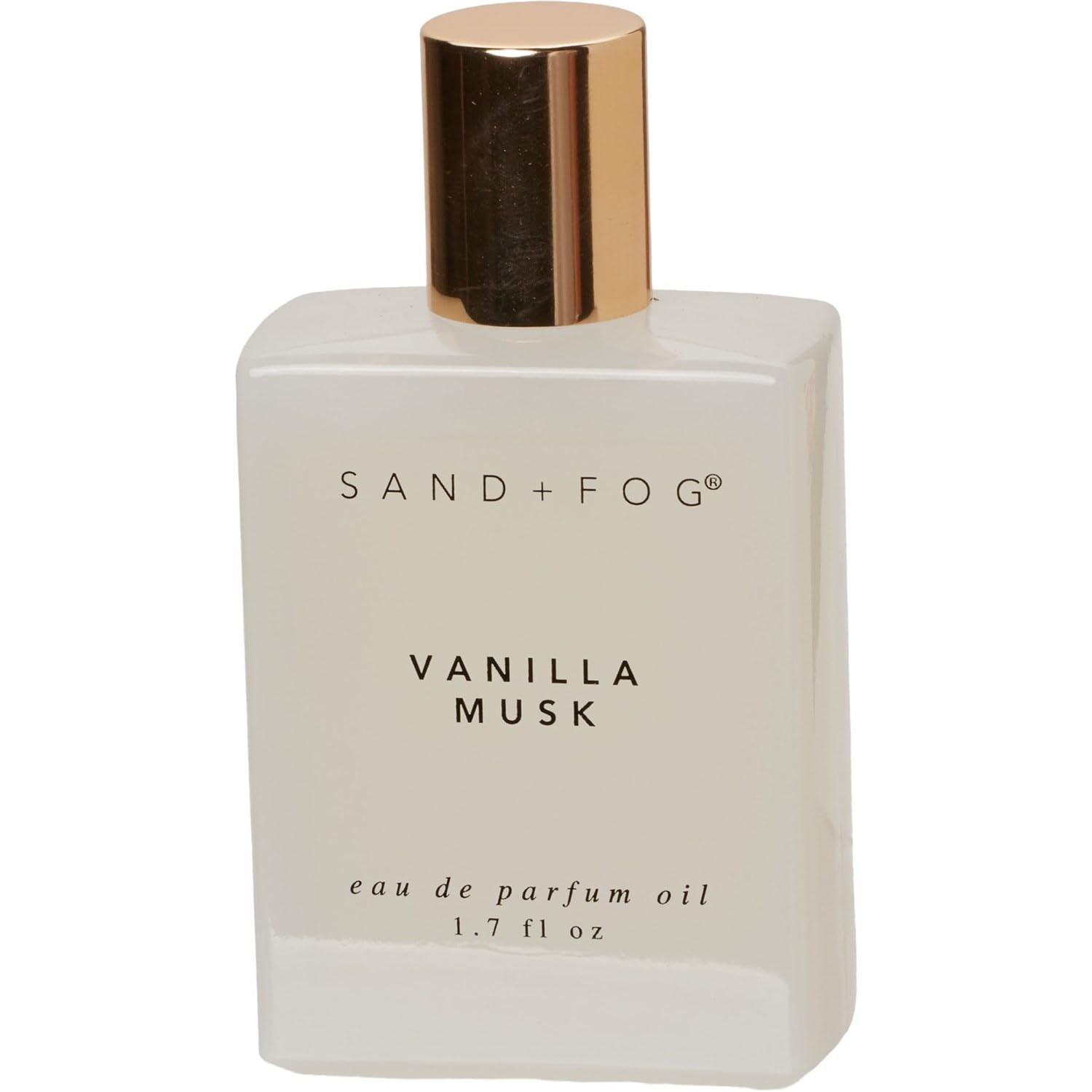 Sand + Fog Vanilla Musk rollerball bottle delivering long-lasting warmth for on-the-go scent.