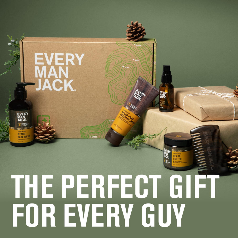 Sandalwood beard oil bottle providing conditioning for a softer beard.