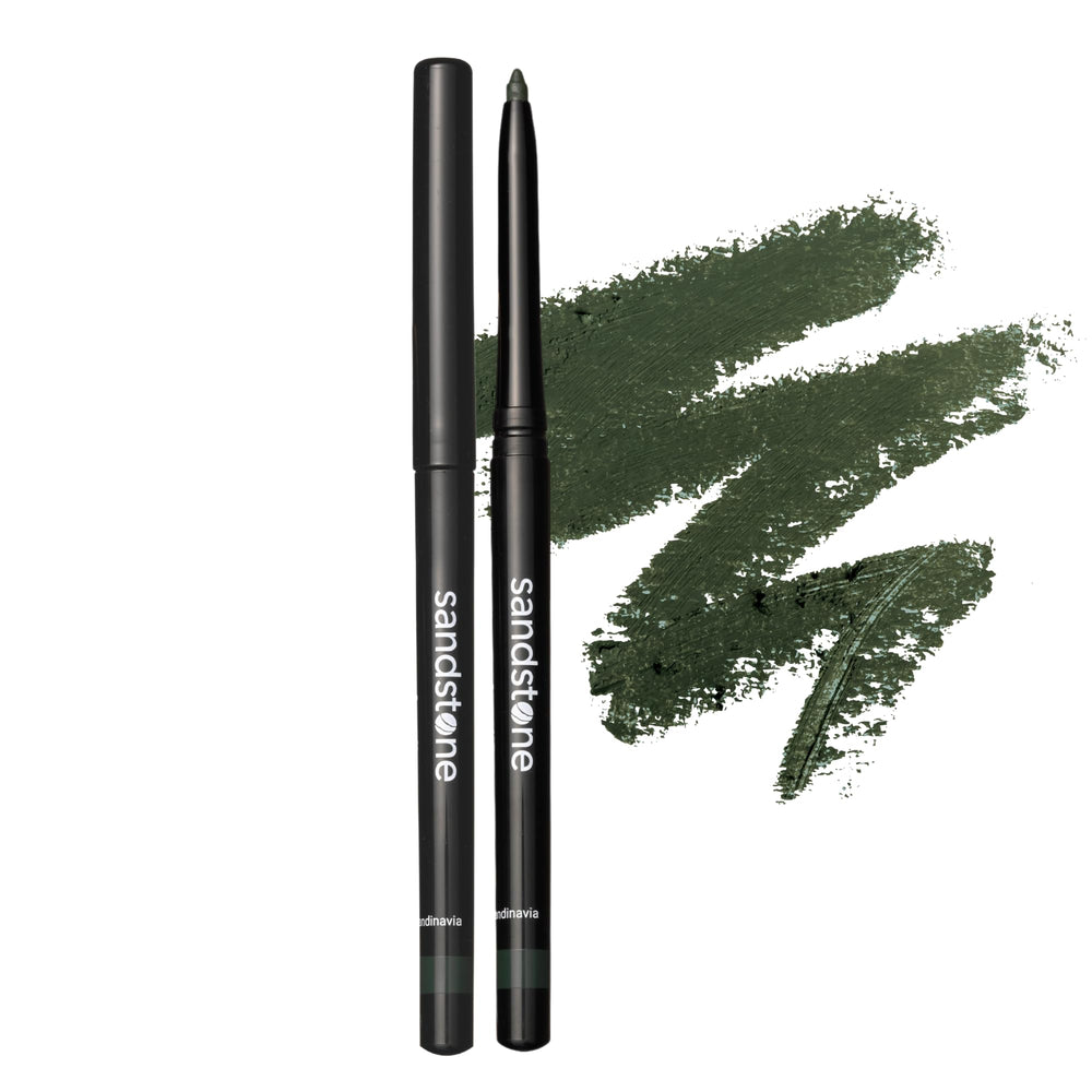 Sandstone Scandinavia eyeliner green closeup showing rich waterproof pigment for all-day wear