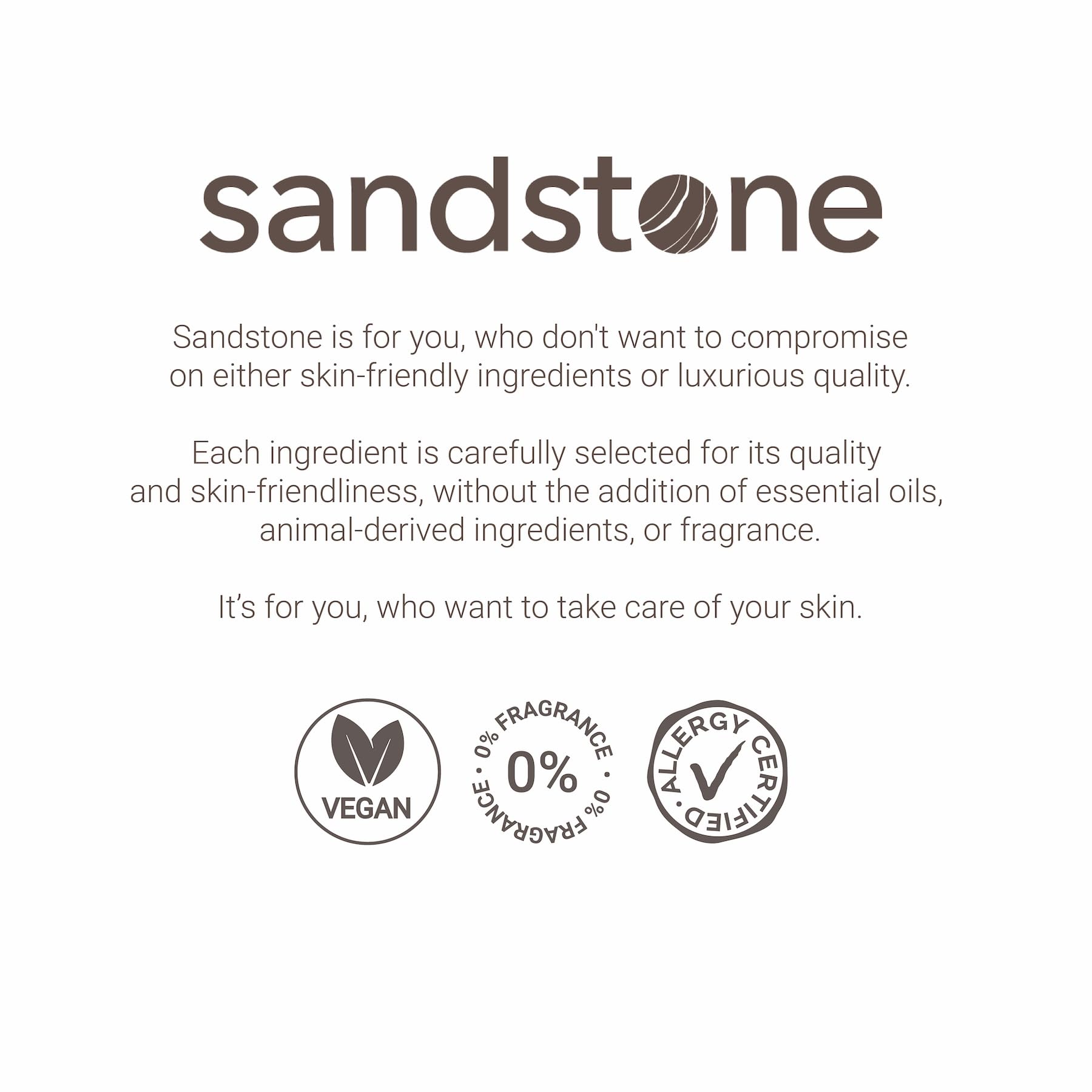 Sandstone Scandinavia vegan formula supports allergy-friendly daily wear.