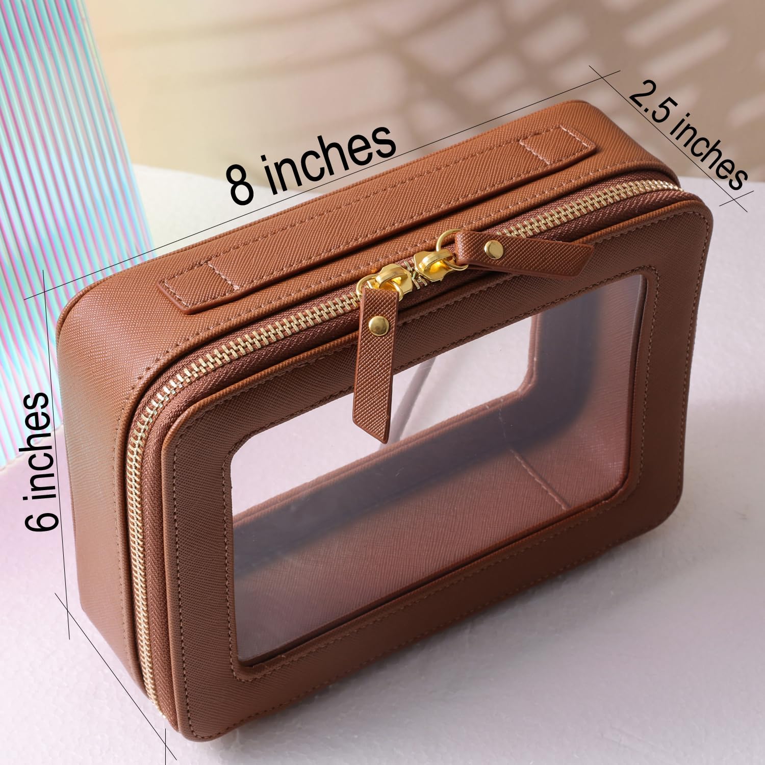SANHECUN durable golden zipper bag adds reliable closure in brown