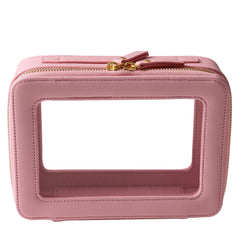 SANHECUN toiletry bag pink front view with compact travel design