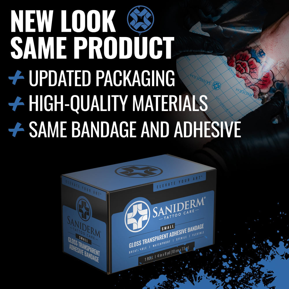 Saniderm Original bandage application on arm demonstrates protective barrier for healing.