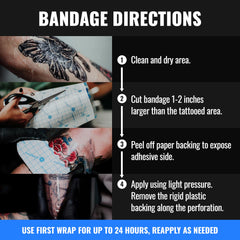 Saniderm Original tattoo bandage on leg shows waterproof shower-ready aftercare.