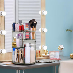 sanipoe 360° rotating makeup organizer side view fits compact vanity spaces