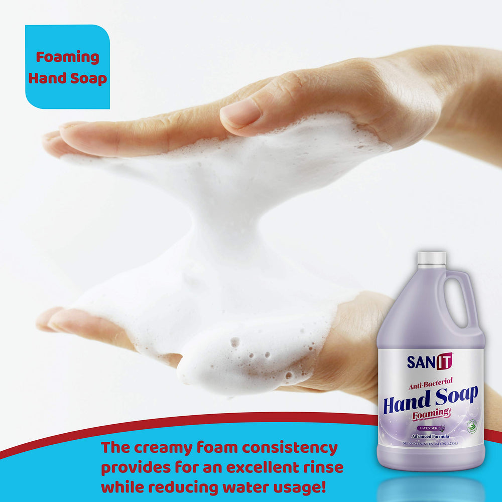 Sanit bathroom counter setup with gallon refill for convenient family use