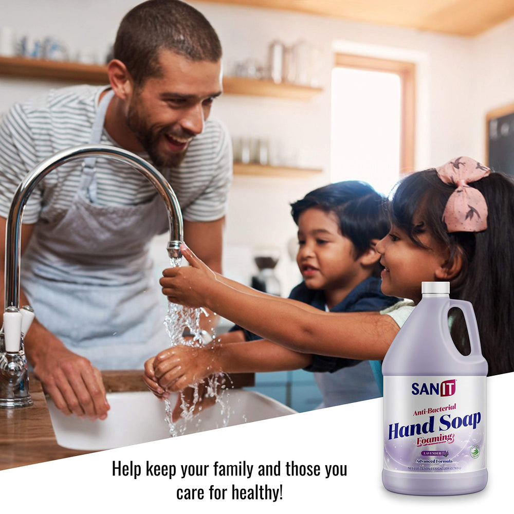 Sanit foaming hand soap closeup capturing rich lather for heavy-soil cleaning