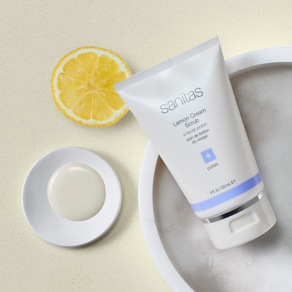 Sanitas lemon cream scrub packaging view highlights vitamin C benefits
