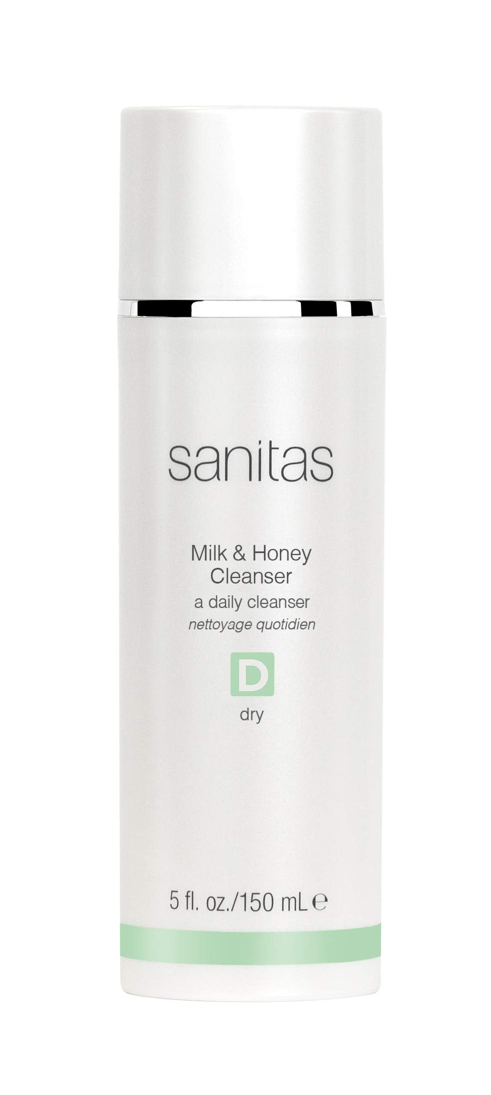 Sanitas Milk and Honey Cleanser bottle front highlights rich hydration for dry skin