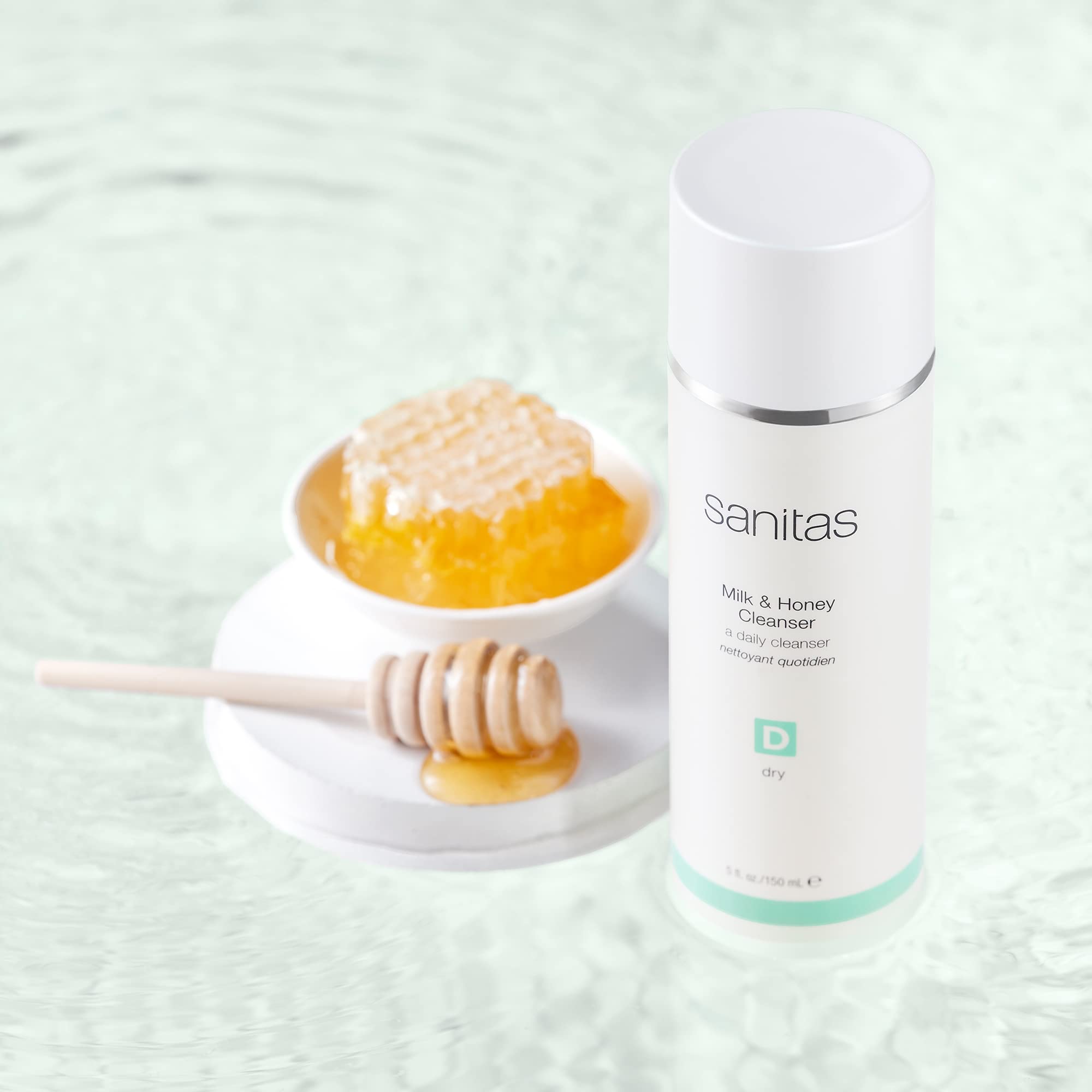 Sanitas Milk and Honey Cleanser closeup lather shows gentle cleansing with moisture