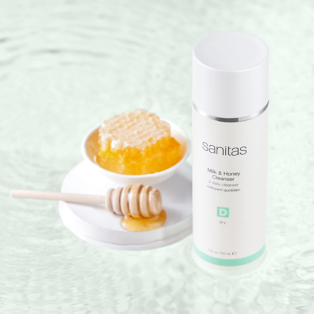 Sanitas Milk and Honey Cleanser closeup lather shows gentle cleansing with moisture