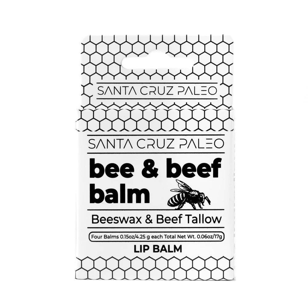 Santa Cruz Paleo beef tallow lip balm 4-pack for on-the-go lip hydration.