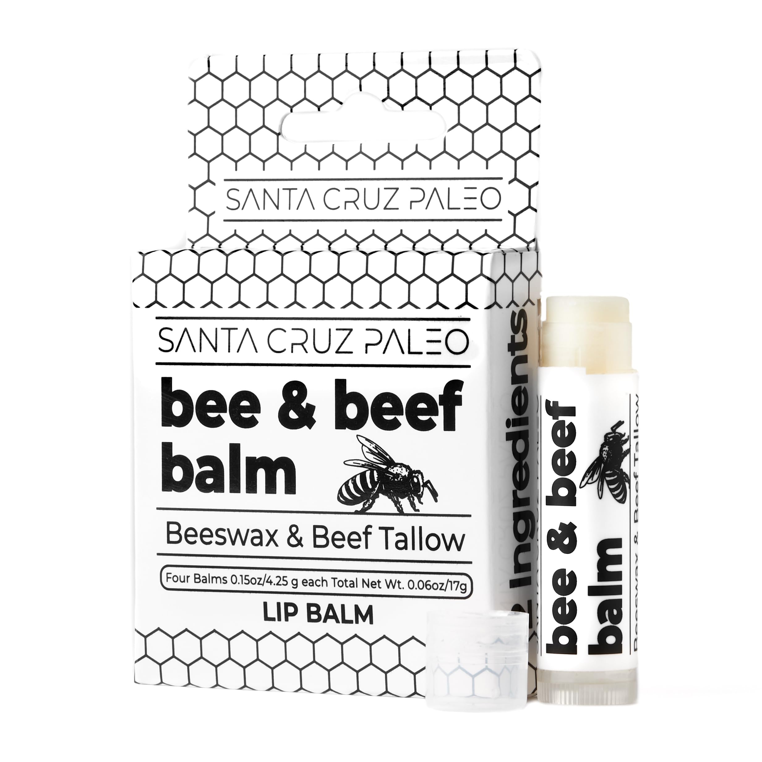Santa Cruz Paleo beef tallow lip balm ingredients-vitamins emphasizes skin-nourishing vitamins A D E K.