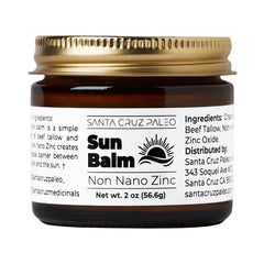 Santa Cruz Paleo Beef Tallow Sun Balm 2oz jar provides smooth daily hydration for face and body.
