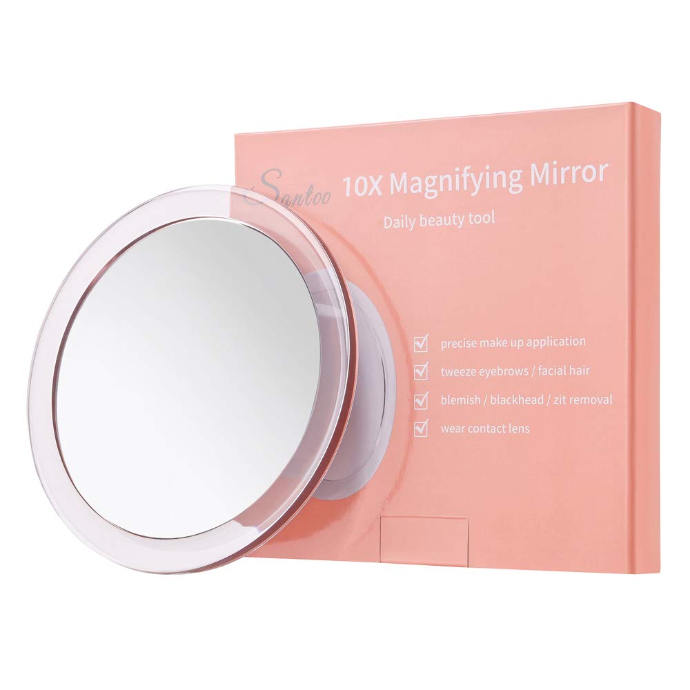 SANTOO 10X magnifying mirror with three suction cups for precise makeup