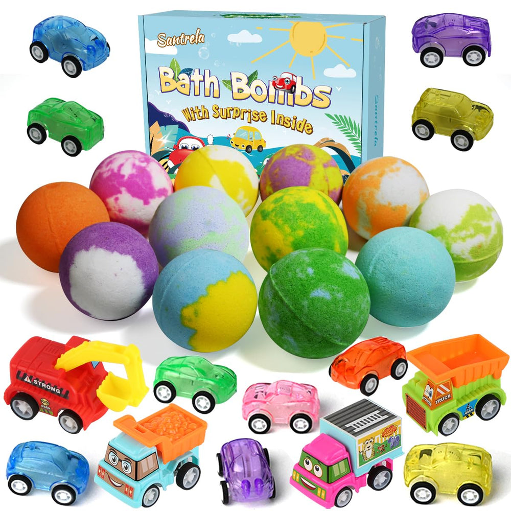 Santrela bath bombs with cars inside promote fun bath time surprises for kids