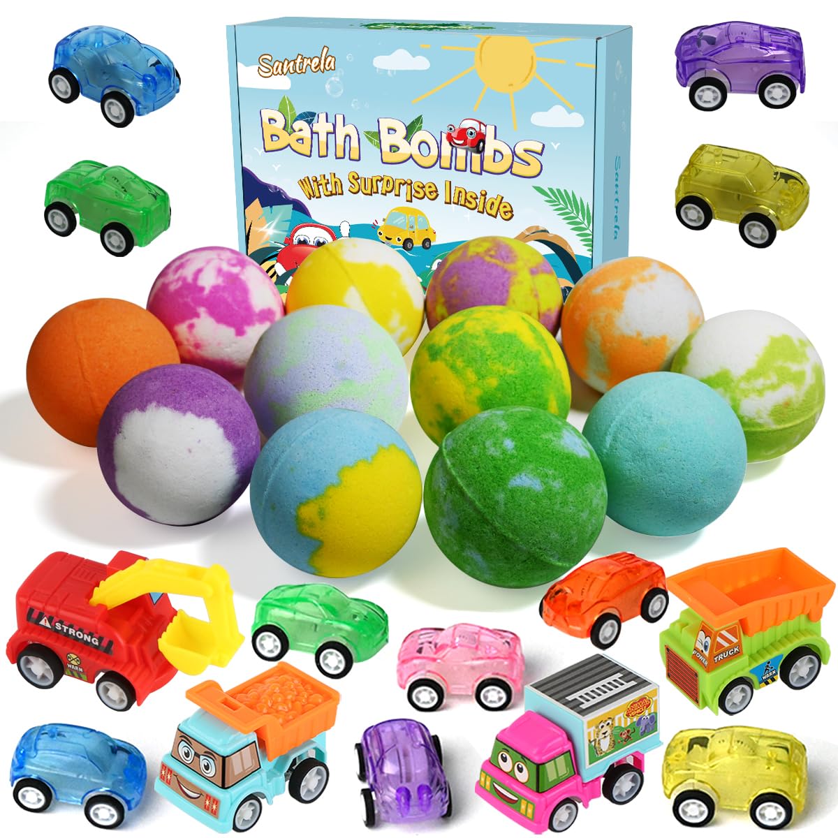 Santrela bath bombs with cars inside promote fun bath time surprises for kids