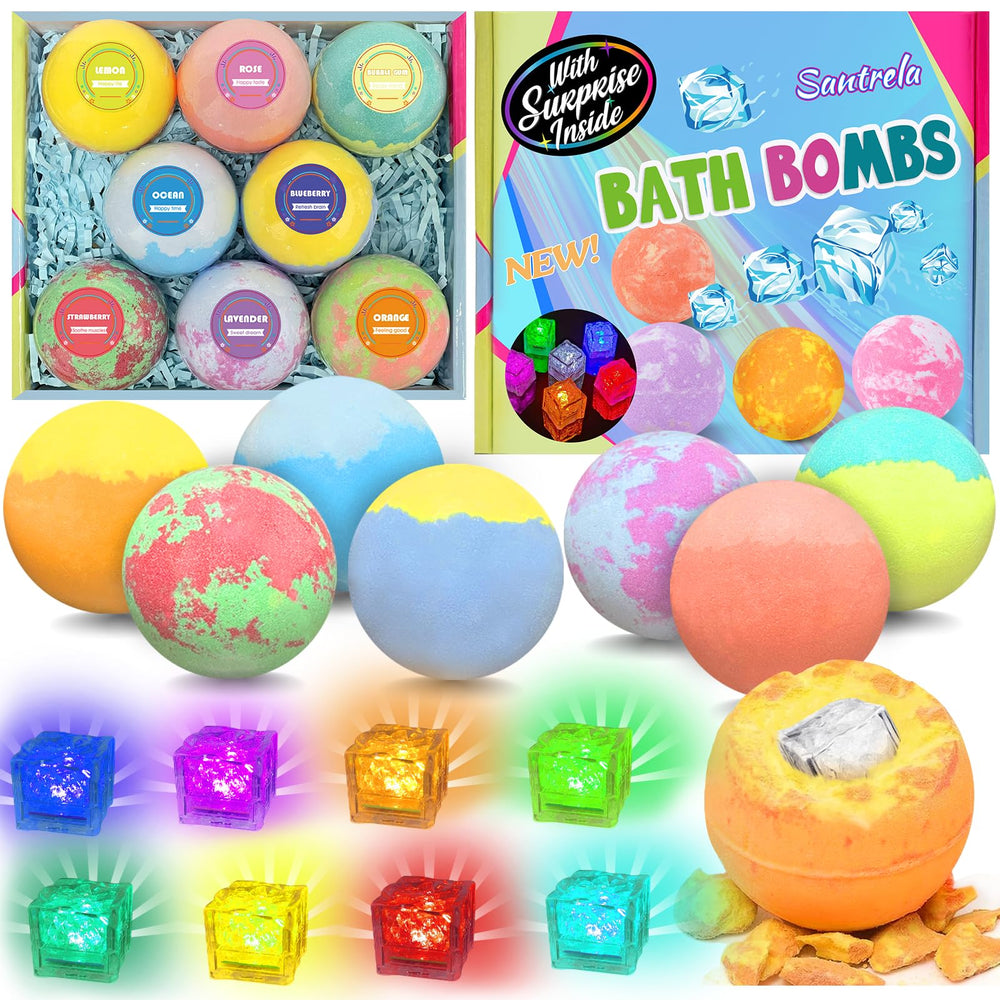 Santrela kids bath bombs with surprise toy box for playful bath time.