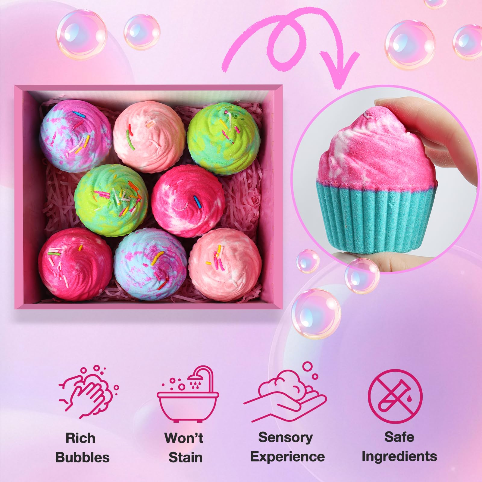 Santrela blueberry scented bath bomb provides uplifting mood and fragrance.