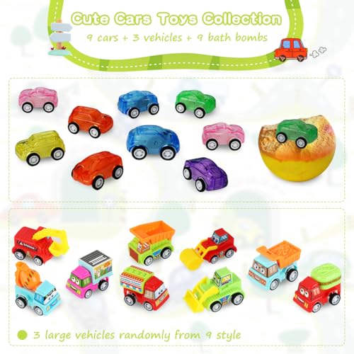 Santrela bath bombs reveal pull-back cars for active bath play