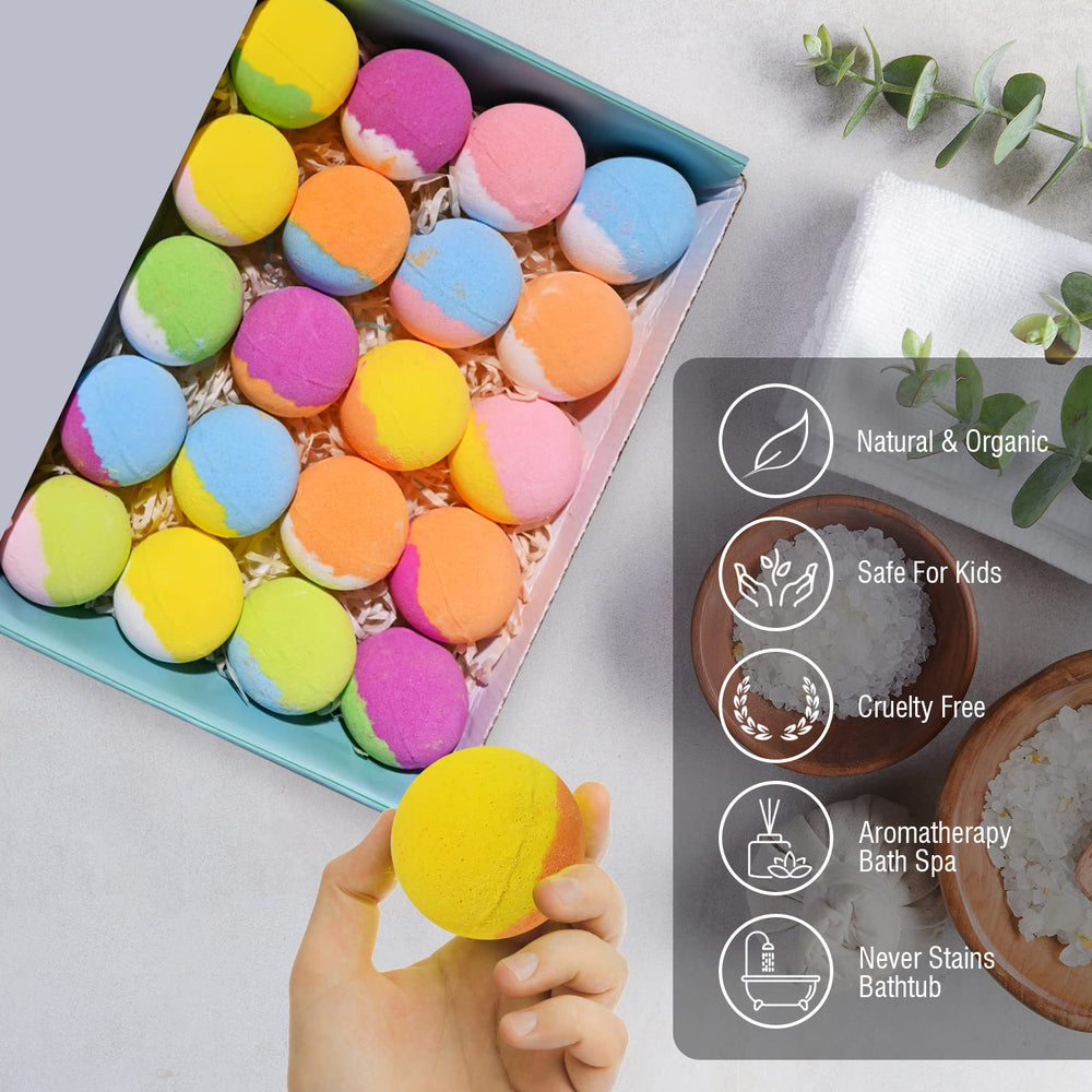 Santrela bath bombs offer ten scents for variety and mood-enhancing baths.