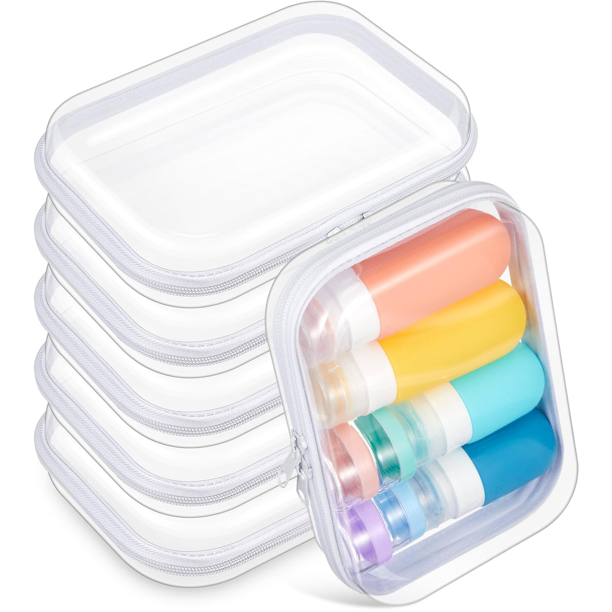 Sanwuta clear hard zipper case front view with six-pack organization for travel