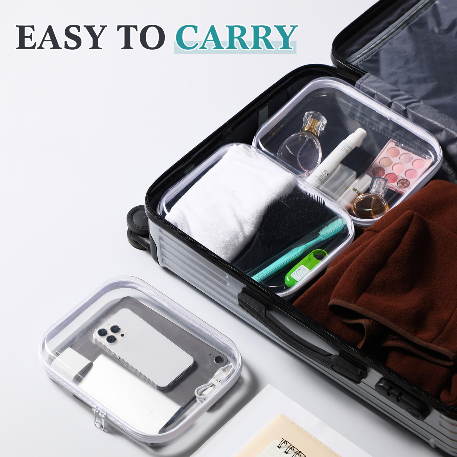 Sanwuta clear hard zipper case durable PVC close-up emphasizes sturdy construction.