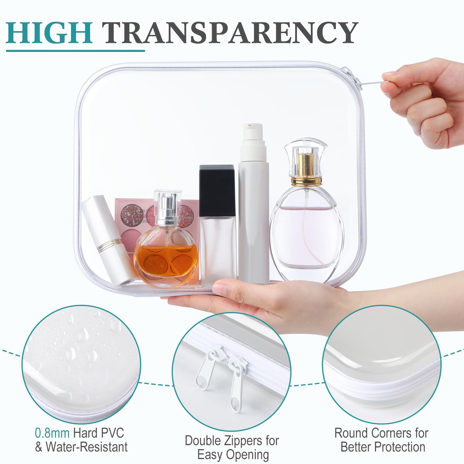 Sanwuta clear hard zipper case stacked display shows compact storage.