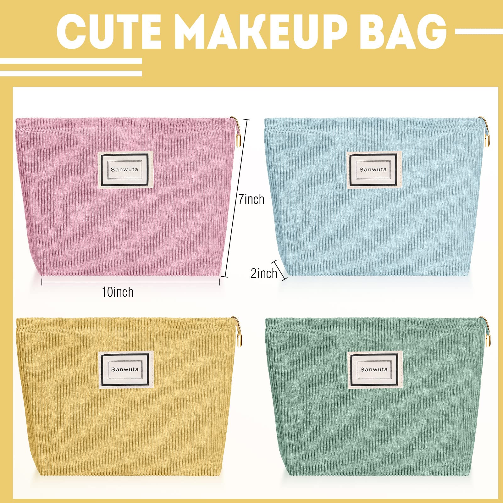 Sanwuta Corduroy makeup bag zipper detail shows durable, secure closure for cosmetics