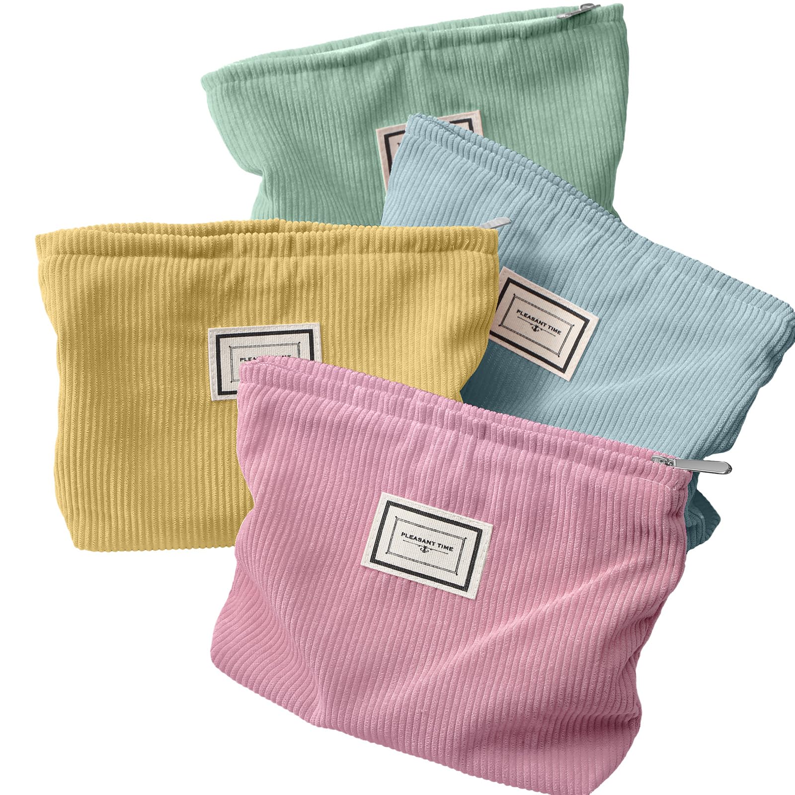 Sanwuta Macaron Series corduroy makeup bag showing organized cosmetics for travel