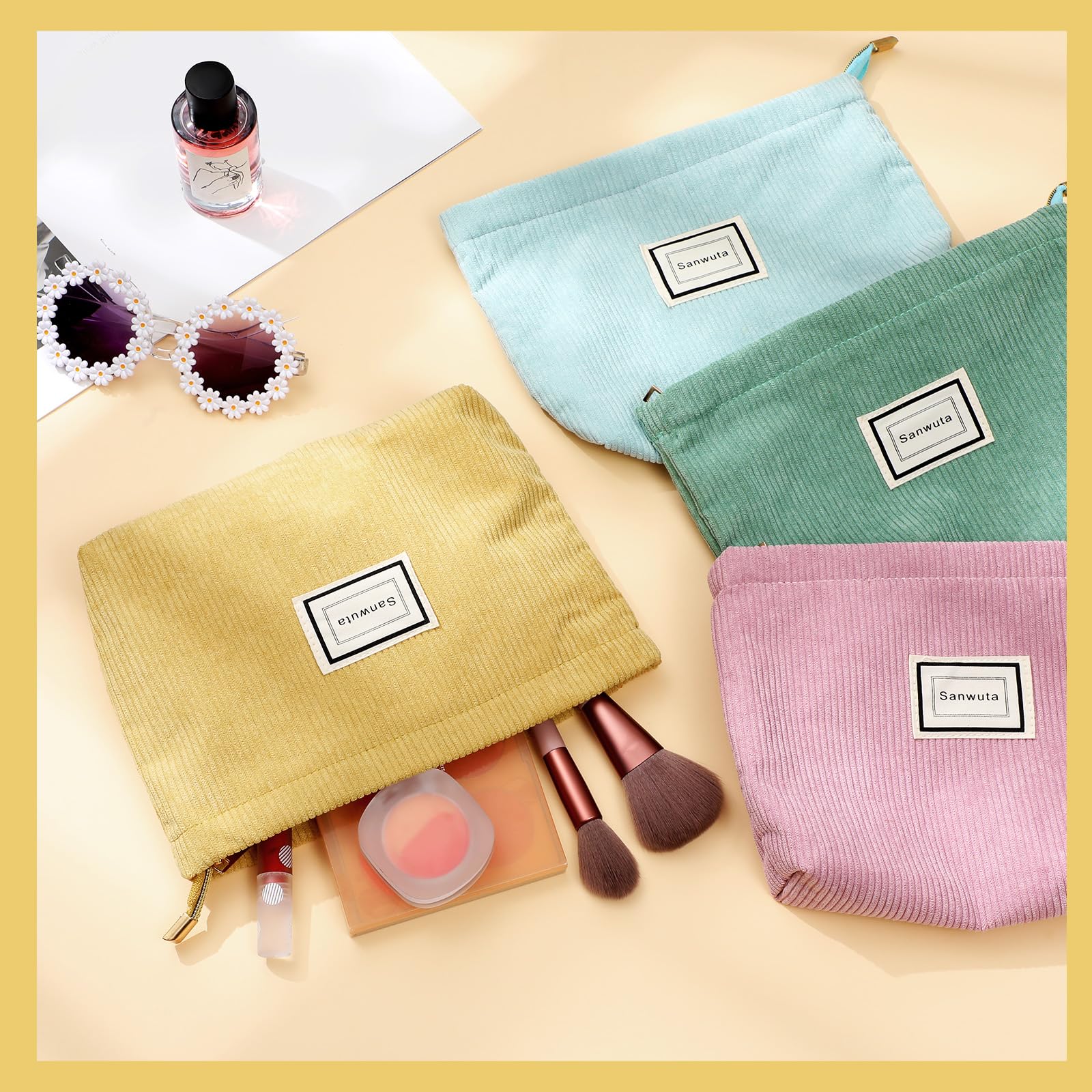 Sanwuta Plaid corduroy makeup pouch highlighting stylish storage for daily essentials
