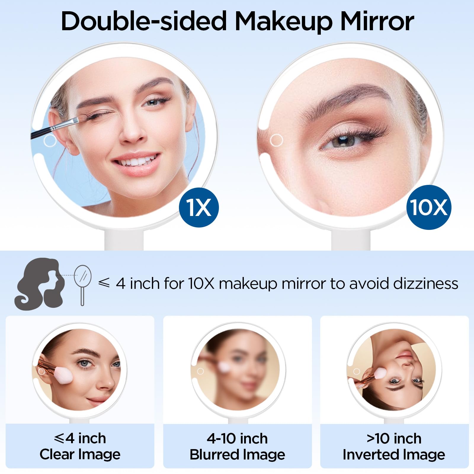 SANYCASA 10X magnifying mirror highlights fine details for precise brow and eyeliner work.