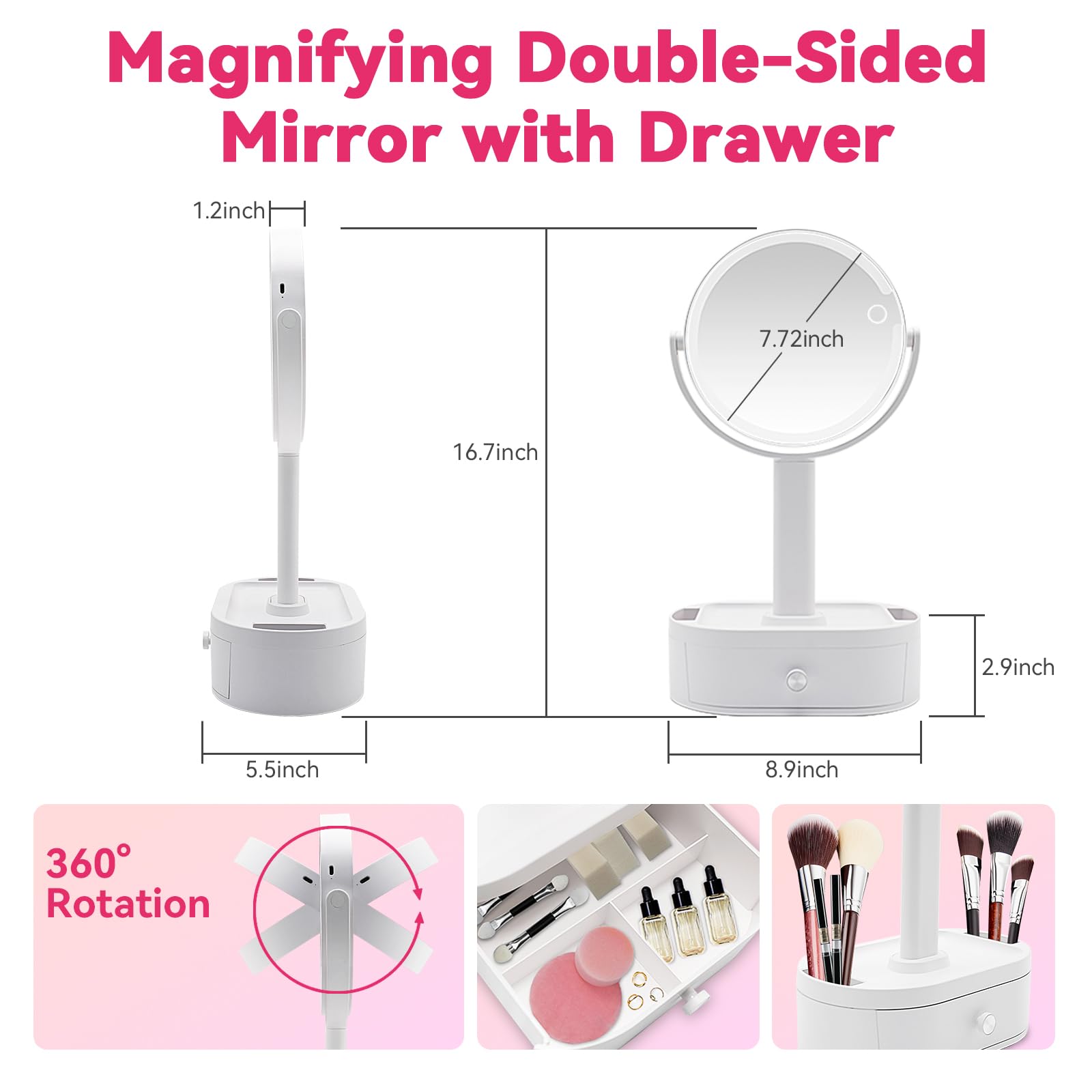 SANYCASA makeup mirror with lights 10x magnification closeup for lash and pore detail.