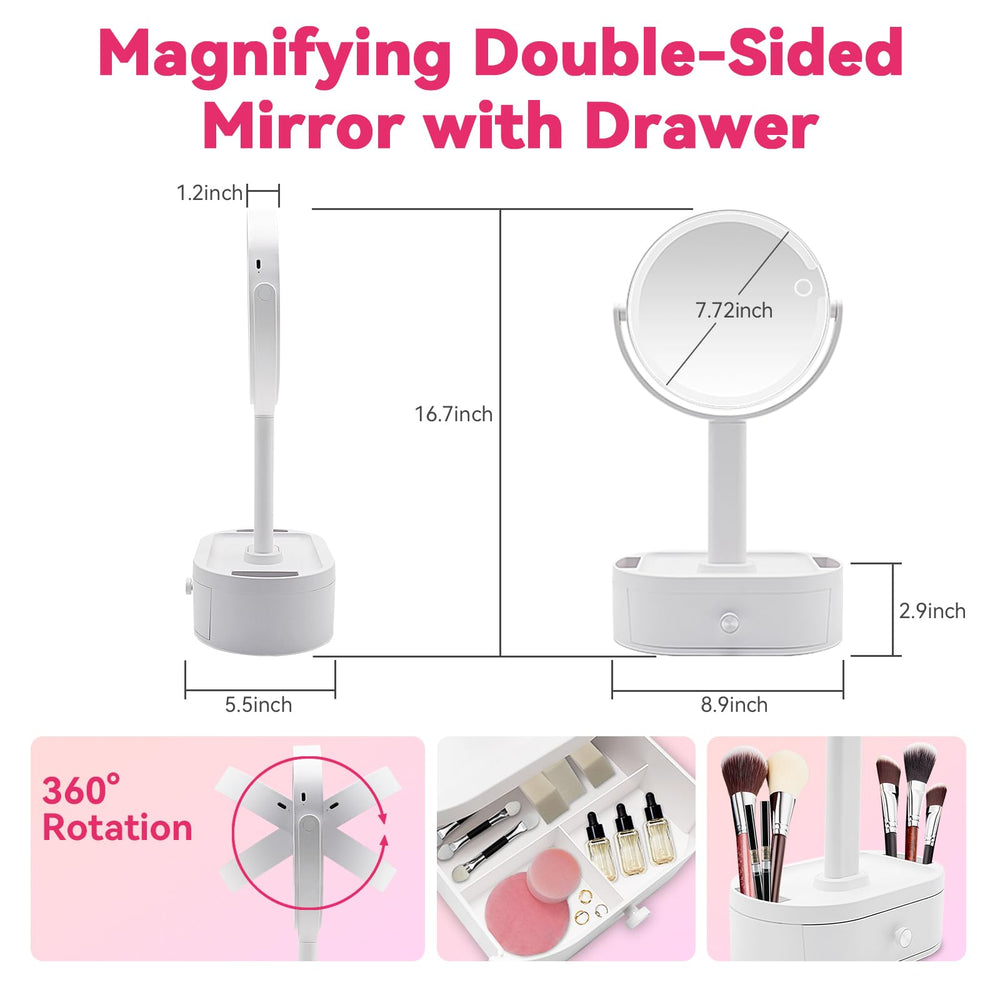 SANYCASA makeup mirror with lights 10x magnification closeup for lash and pore detail.