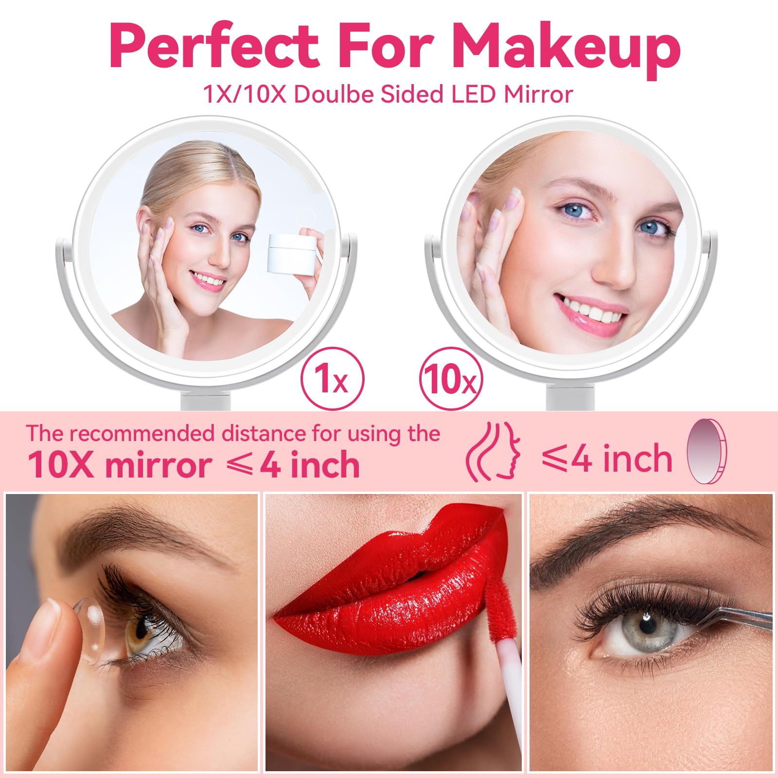 SANYCASA makeup mirror with lights 3-color modes for true skin tone checks.