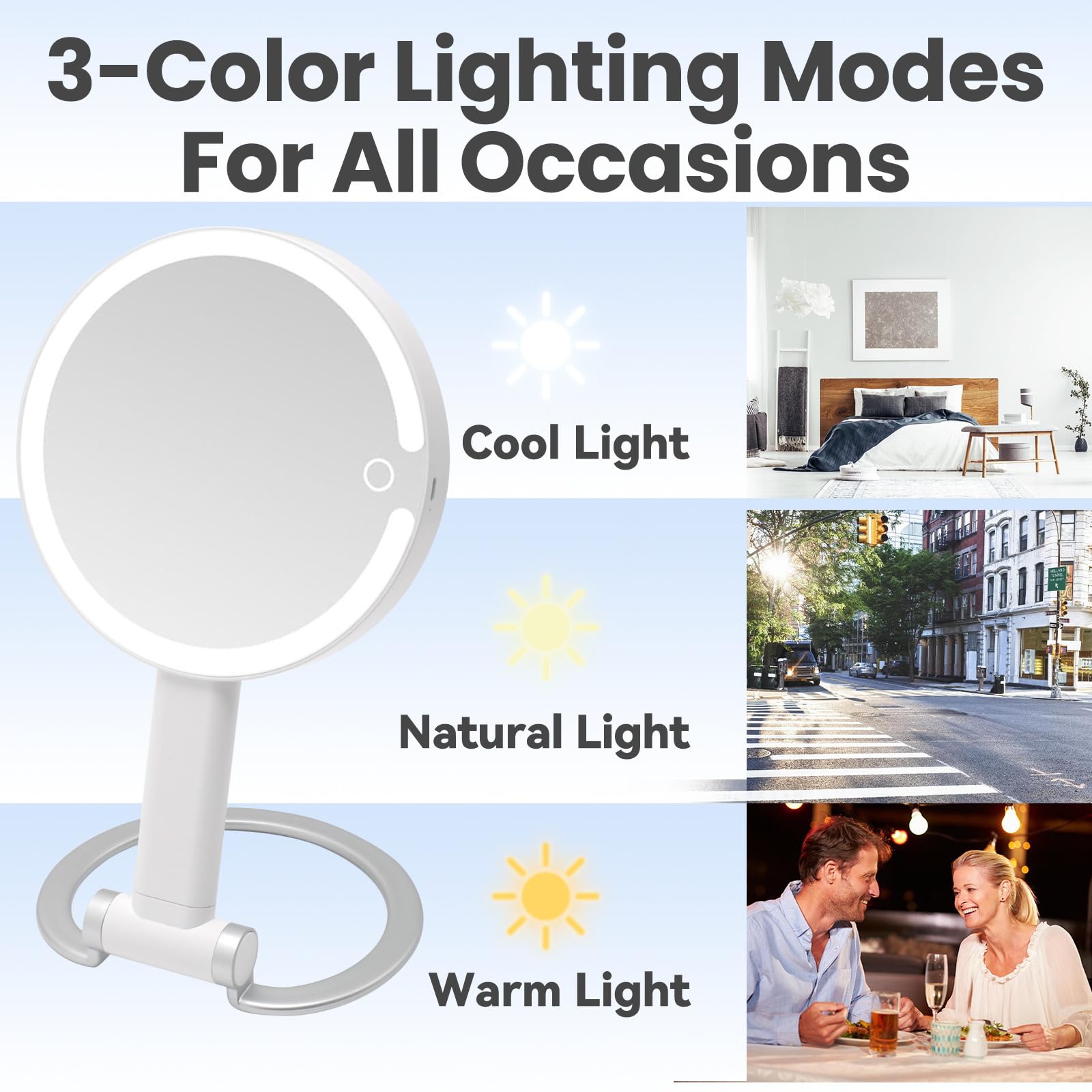 SANYCASA three-color temperature lighting adapts from cool to warm for accurate tone matching.