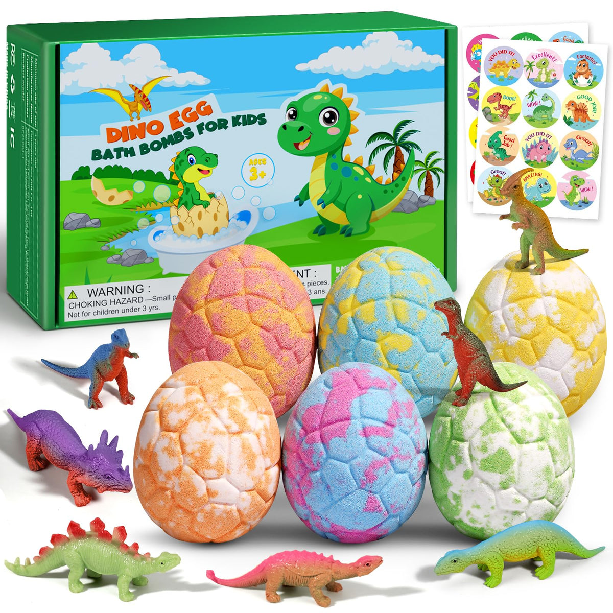 Sanyi bath bombs for kids with dino egg packaging showcases festive gift-ready presentation.