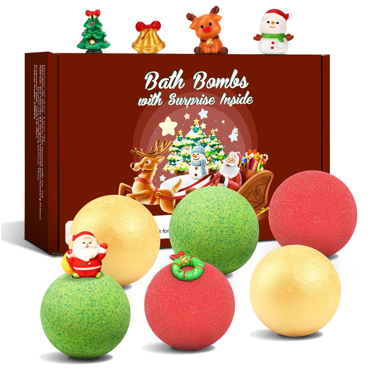 sanyi Christmas bath bombs six-pack on white background for kids' bath time fun.