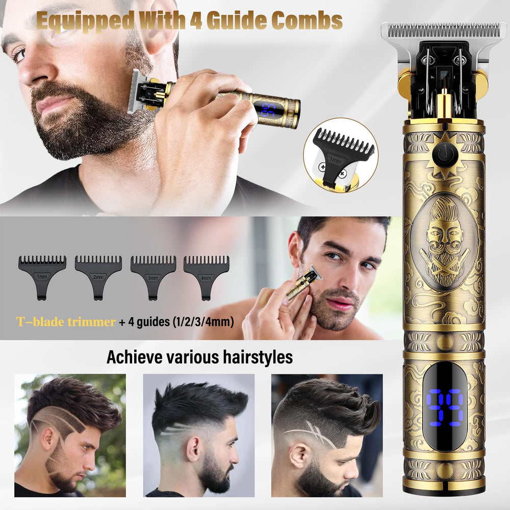 Saoilli cordless grooming kit with four guide combs for versatile styling.