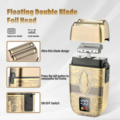 Saoilli electric foil shaver with double foil for smooth, irritation-free shaving.