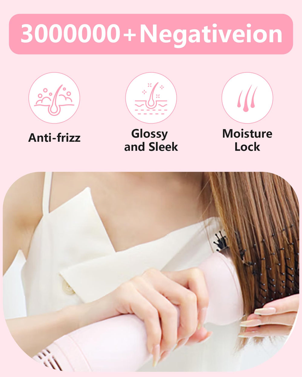 SAOSA hair dryer brush showing ceramic titanium barrel for even heat.