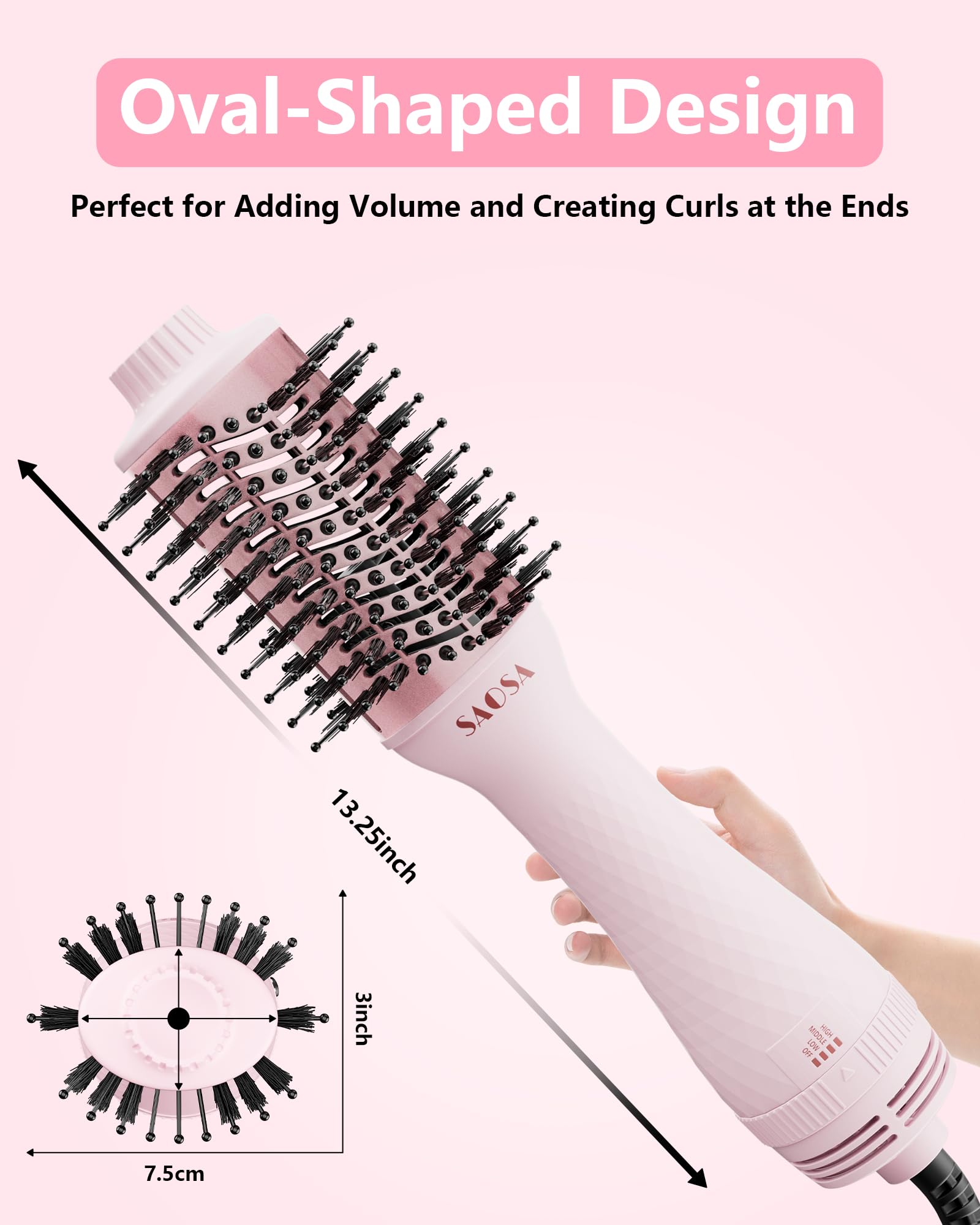 SAOSA hair dryer brush ETL-certified safety for reliable home use.