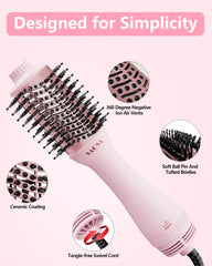 SAOSA hair dryer brush demonstrating negative ion technology for frizz control.