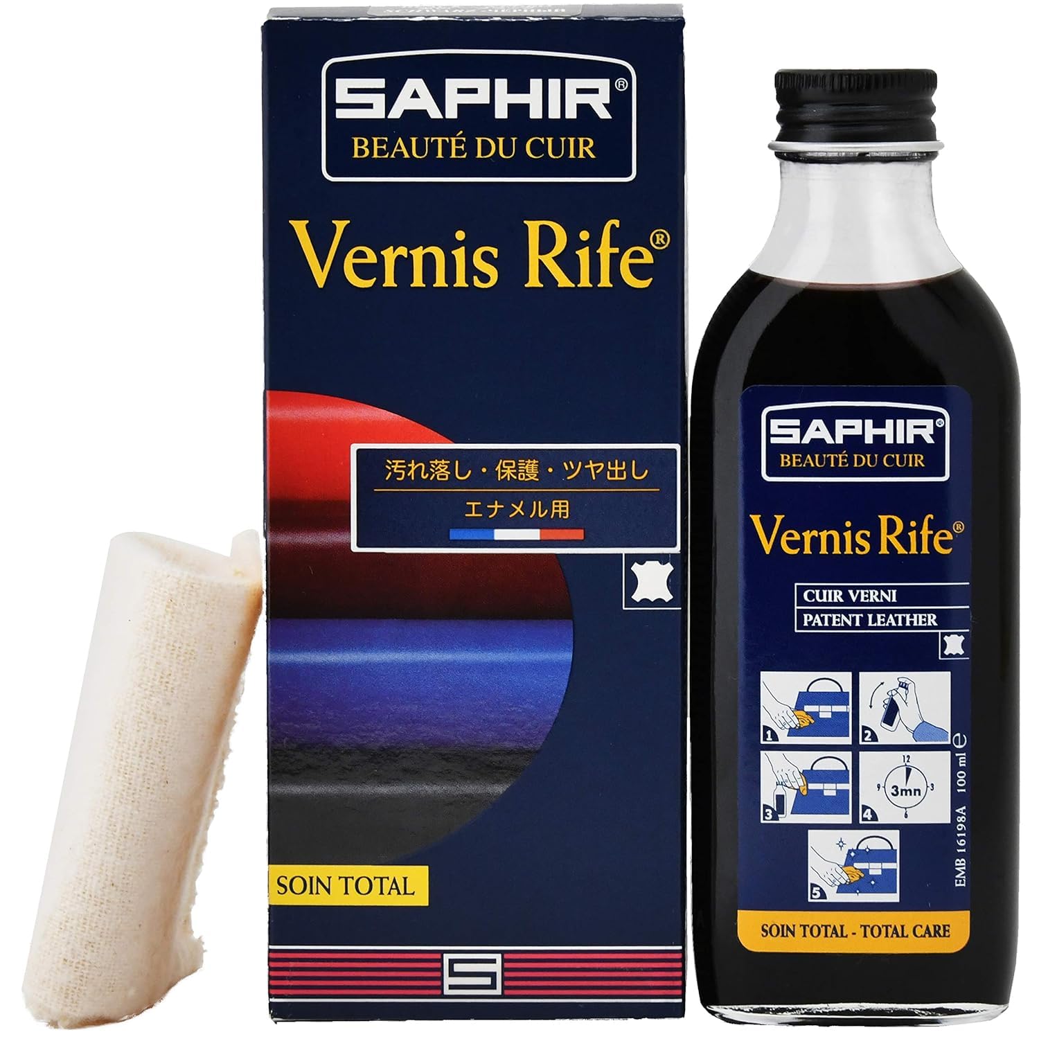 SAPHIR Vernis Rife patent leather cleaner bottle delivers high-gloss cleaning