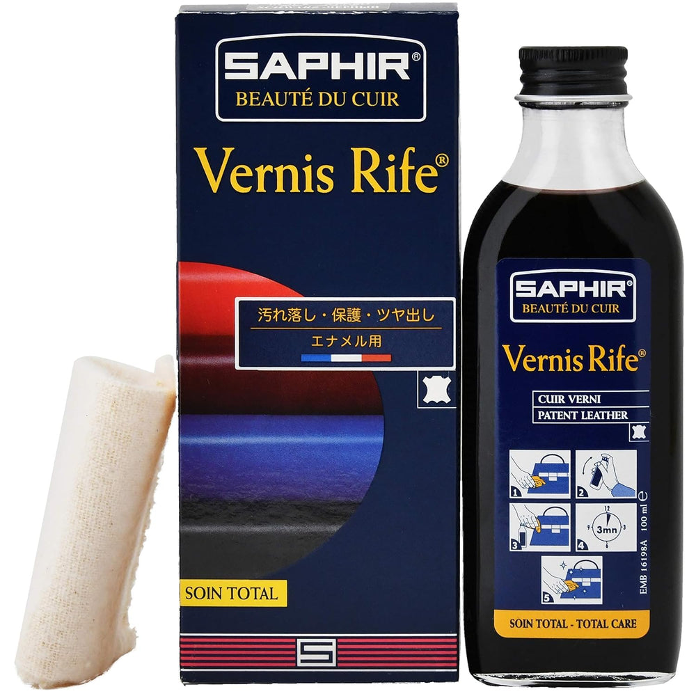 SAPHIR Vernis Rife patent leather cleaner bottle delivers high-gloss cleaning